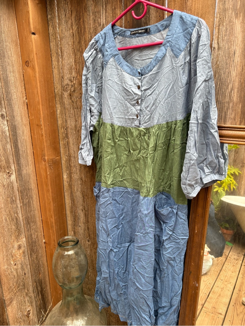 Three-Tone Casual Women’s Dress in Blue and Olive